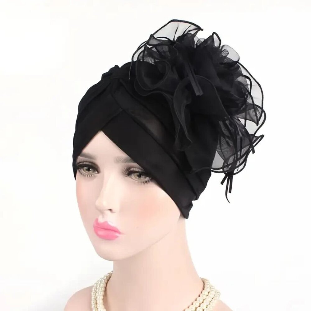 Large Black Cap Three Dimensional Large Flower El… - image 1